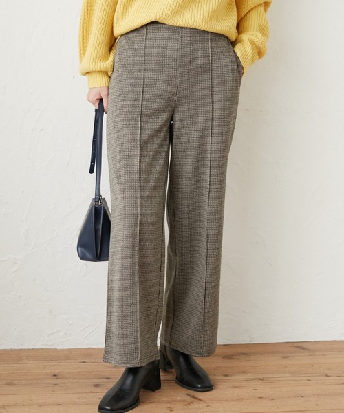 Green Parks(グリーンパークス)の「・novem9 チェックジャカードパンツ*(その他パンツ・レディース・ベージュ/ブラウン/アイボリー・FREE)」の3枚目の写真