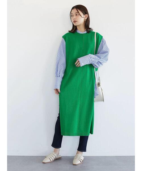 Green Parks(グリーンパークス)の「カラーロングベスト*(ベスト・レディース・ネイビー/イエロー/グリーン/ライトベージュ・FREE)」の14枚目の写真