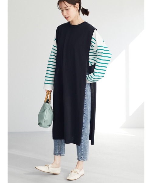 Green Parks(グリーンパークス)の「カラーロングベスト*(ベスト・レディース・ネイビー/イエロー/グリーン/ライトベージュ・FREE)」の3枚目の写真