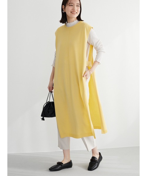 Green Parks(グリーンパークス)の「カラーロングベスト*(ベスト・レディース・ネイビー/イエロー/グリーン/ライトベージュ・FREE)」の4枚目の写真