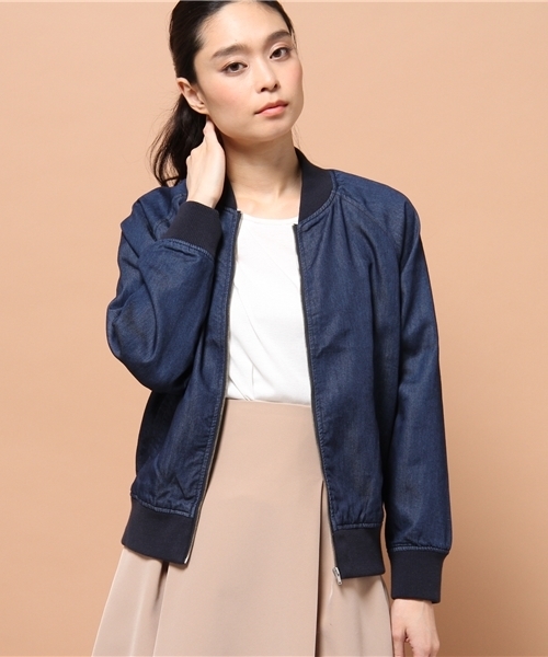 GIORDANO（ジョルダーノ）の「[GIORDANO]デニムMA-1ジャケット（デニムジャケット・レディース・インディゴブルー/ネイビー・FREE）」の2枚目の写真