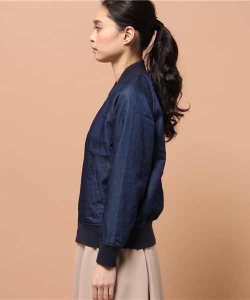 GIORDANO（ジョルダーノ）の「[GIORDANO]デニムMA-1ジャケット（デニムジャケット・レディース・インディゴブルー/ネイビー・FREE）」の4枚目の写真