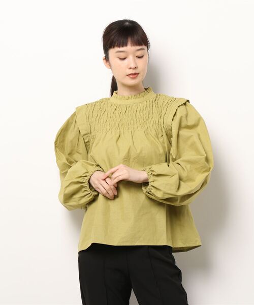 STYLEBLOCK(スタイルブロック)の「リネンタッチボリュームスリーブシャーリングブラウス(シャツ/ブラウス・レディース・ライム/ネイビー/ブラック/グリーン/ホワイト・M)」の1枚目の写真