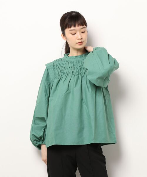 STYLEBLOCK(スタイルブロック)の「リネンタッチボリュームスリーブシャーリングブラウス(シャツ/ブラウス・レディース・ライム/ネイビー/ブラック/グリーン/ホワイト・M)」の4枚目の写真