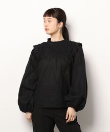 リネンタッチボリュームスリーブシャーリングブラウス