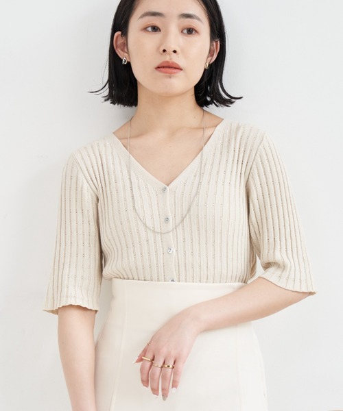 VANNIE U（ヴァニーユー）の「アイレットリブカーディガン（カーディガン/ボレロ・レディース・ブラック/ベージュ/レッド/ピンク/オレンジ/グリーン/アイボリー・FREE）」の9枚目の写真