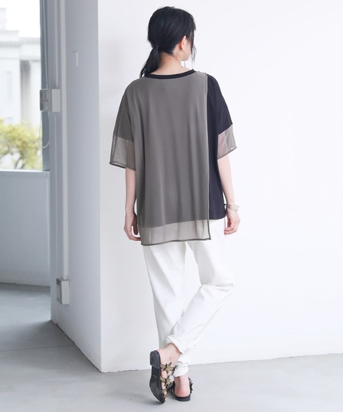 osharewalker（オシャレウォーカー）の「【廃盤】『メッシュ切替アシメデザインTシャツ』（Tシャツ/カットソー・レディース・ブラック/グレイッシュブルー・FREE）」の9枚目の写真