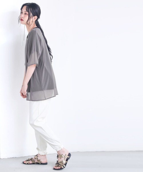 osharewalker（オシャレウォーカー）の「【廃盤】『メッシュ切替アシメデザインTシャツ』（Tシャツ/カットソー・レディース・ブラック/グレイッシュブルー・FREE）」の10枚目の写真