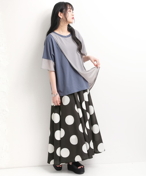 osharewalker（オシャレウォーカー）の「【廃盤】『メッシュ切替アシメデザインTシャツ』（Tシャツ/カットソー・レディース・ブラック/グレイッシュブルー・FREE）」の16枚目の写真