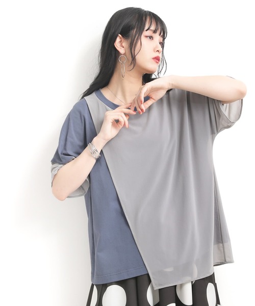 osharewalker（オシャレウォーカー）の「【廃盤】『メッシュ切替アシメデザインTシャツ』（Tシャツ/カットソー・レディース・ブラック/グレイッシュブルー・FREE）」の11枚目の写真