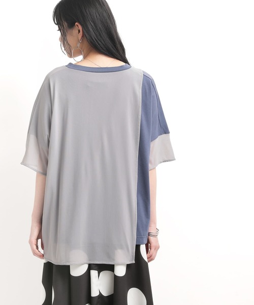 osharewalker（オシャレウォーカー）の「【廃盤】『メッシュ切替アシメデザインTシャツ』（Tシャツ/カットソー・レディース・ブラック/グレイッシュブルー・FREE）」の12枚目の写真