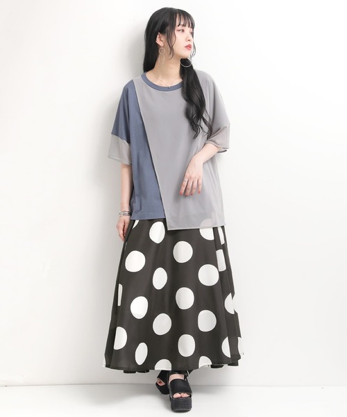 osharewalker（オシャレウォーカー）の「【廃盤】『メッシュ切替アシメデザインTシャツ』（Tシャツ/カットソー・レディース・ブラック/グレイッシュブルー・FREE）」の15枚目の写真