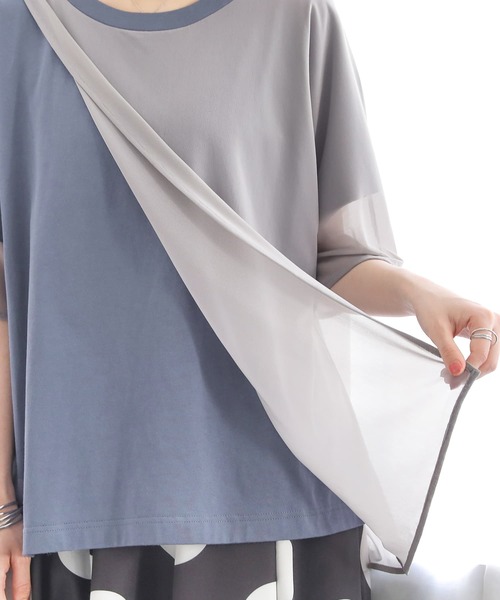 osharewalker（オシャレウォーカー）の「【廃盤】『メッシュ切替アシメデザインTシャツ』（Tシャツ/カットソー・レディース・ブラック/グレイッシュブルー・FREE）」の14枚目の写真