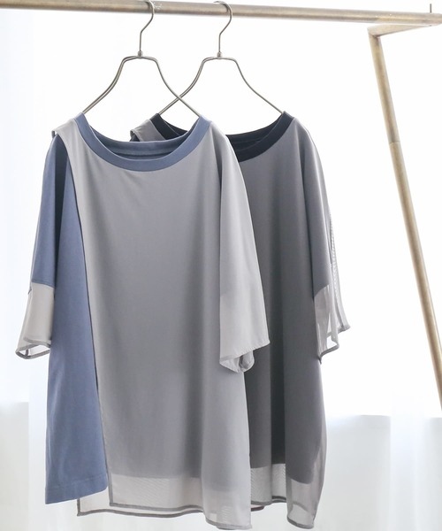 osharewalker（オシャレウォーカー）の「【廃盤】『メッシュ切替アシメデザインTシャツ』（Tシャツ/カットソー・レディース・ブラック/グレイッシュブルー・FREE）」の18枚目の写真