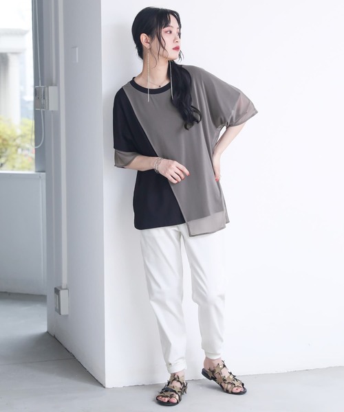 osharewalker（オシャレウォーカー）の「【廃盤】『メッシュ切替アシメデザインTシャツ』（Tシャツ/カットソー・レディース・ブラック/グレイッシュブルー・FREE）」の7枚目の写真