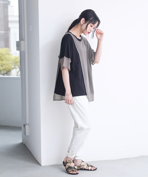 osharewalker（オシャレウォーカー）の「【廃盤】『メッシュ切替アシメデザインTシャツ』（Tシャツ/カットソー・レディース・ブラック/グレイッシュブルー・FREE）」の8枚目の写真