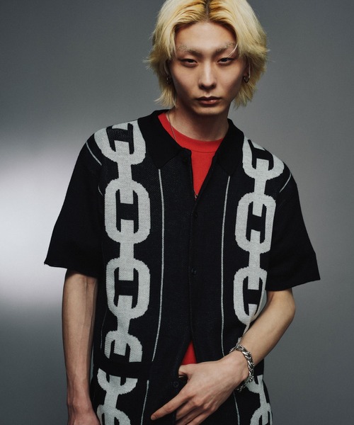 FTW(エフティダブリュー)の「PATTERN KNIT S/S SHIRT(シャツ/ブラウス・メンズ・ブラック/ダークグリーン/レッド/ライトブルー/アイボリー/ブラック×ホワイト・MEDIUM/LARGE)」の7枚目の写真