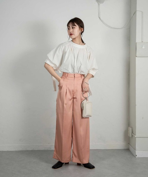 ブラウス シャツ ribbon puff sleeve blouse レディース Amiur（エミレ）の「puff sleeve ribbon blouse（シャツ