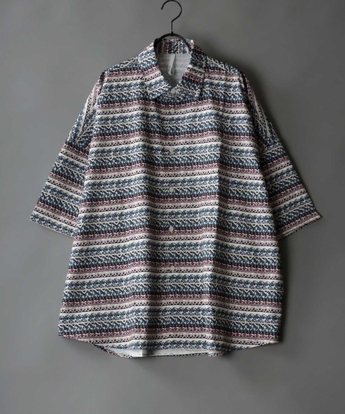 SITRY(シトリー)の「Oversize Drop shoulder Patterned shirt/オーバーサイズ ドロップショルダー 総柄 シャツ(シャツ/ブラウス・メンズ・ホワイト/ライトブルー/ブラック/ベージュ/オフホワイト/イエロー/ブルー/グリーン/ライトブラウン/ブラック系その他・M/L/XL)」の3枚目の写真