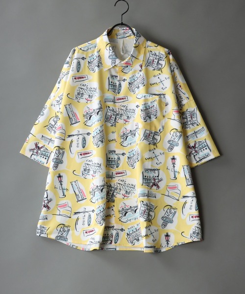 SITRY(シトリー)の「Oversize Drop shoulder Patterned shirt/オーバーサイズ ドロップショルダー 総柄 シャツ(シャツ/ブラウス・メンズ・ホワイト/ライトブルー/ブラック/ベージュ/オフホワイト/イエロー/ブルー/グリーン/ライトブラウン/ブラック系その他・M/L/XL)」の10枚目の写真