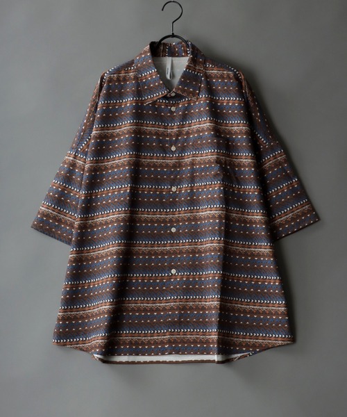 SITRY(シトリー)の「Oversize Drop shoulder Patterned shirt/オーバーサイズ ドロップショルダー 総柄 シャツ(シャツ/ブラウス・メンズ・ホワイト/ライトブルー/ブラック/ベージュ/オフホワイト/イエロー/ブルー/グリーン/ライトブラウン/ブラック系その他・M/L/XL)」の6枚目の写真