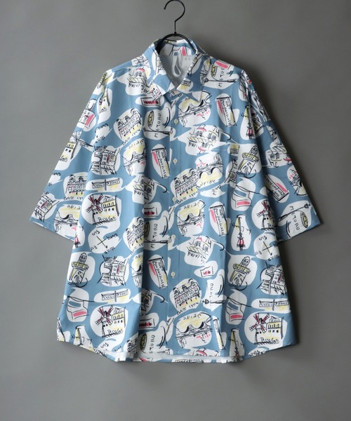 SITRY(シトリー)の「Oversize Drop shoulder Patterned shirt/オーバーサイズ ドロップショルダー 総柄 シャツ(シャツ/ブラウス・メンズ・ホワイト/ライトブルー/ブラック/ベージュ/オフホワイト/イエロー/ブルー/グリーン/ライトブラウン/ブラック系その他・M/L/XL)」の8枚目の写真