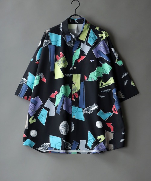 SITRY(シトリー)の「Oversize Drop shoulder Patterned shirt/オーバーサイズ ドロップショルダー 総柄 シャツ(シャツ/ブラウス・メンズ・ホワイト/ライトブルー/ブラック/ベージュ/オフホワイト/イエロー/ブルー/グリーン/ライトブラウン/ブラック系その他・M/L/XL)」の4枚目の写真