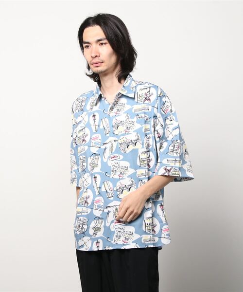 SITRY(シトリー)の「Oversize Drop shoulder Patterned shirt/オーバーサイズ ドロップショルダー 総柄 シャツ(シャツ/ブラウス・メンズ・ホワイト/ライトブルー/ブラック/ベージュ/オフホワイト/イエロー/ブルー/グリーン/ライトブラウン/ブラック系その他・M/L/XL)」の13枚目の写真