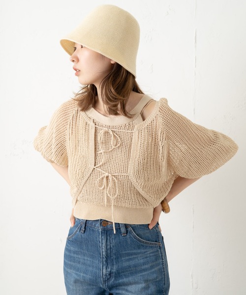 Kastane(カスタネ)の「【マルチウェイ】アメスリニットタンク×カーデSET(カーディガン/ボレロ・レディース・イエロー/アイボリー/ピンク・FREE)」の4枚目の写真