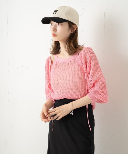 Kastane(カスタネ)の「【マルチウェイ】アメスリニットタンク×カーデSET(カーディガン/ボレロ・レディース・イエロー/アイボリー/ピンク・FREE)」の7枚目の写真