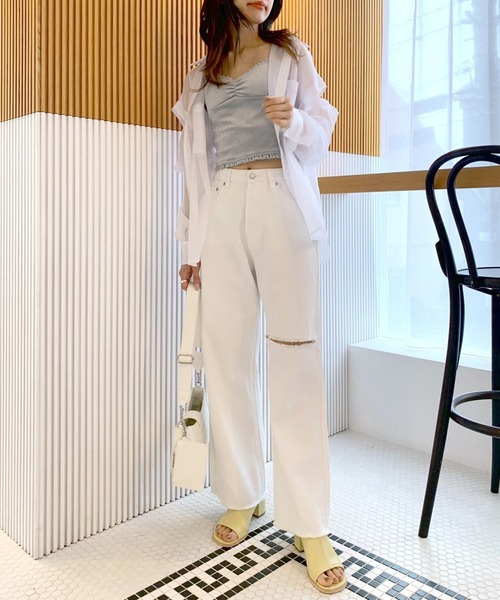 OLIVE des OLIVE（オリーブデオリーブ）の「ストレートデニムダメージパンツ（デニムパンツ・レディース・ブラック/オフホワイト/サックスブルー・FREE）」の11枚目の写真