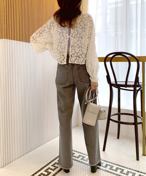 OLIVE des OLIVE（オリーブデオリーブ）の「ストレートデニムダメージパンツ（デニムパンツ・レディース・ブラック/オフホワイト/サックスブルー・FREE）」の12枚目の写真