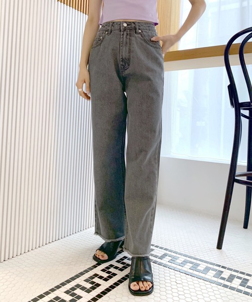 OLIVE des OLIVE（オリーブデオリーブ）の「ストレートデニムダメージパンツ（デニムパンツ・レディース・ブラック/オフホワイト/サックスブルー・FREE）」の5枚目の写真