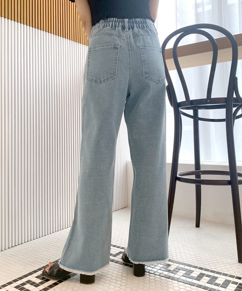 OLIVE des OLIVE（オリーブデオリーブ）の「ストレートデニムダメージパンツ（デニムパンツ・レディース・ブラック/オフホワイト/サックスブルー・FREE）」の6枚目の写真