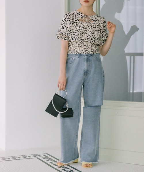 OLIVE des OLIVE（オリーブデオリーブ）の「ストレートデニムダメージパンツ（デニムパンツ・レディース・ブラック/オフホワイト/サックスブルー・FREE）」の21枚目の写真