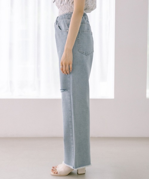 OLIVE des OLIVE（オリーブデオリーブ）の「ストレートデニムダメージパンツ（デニムパンツ・レディース・ブラック/オフホワイト/サックスブルー・FREE）」の10枚目の写真