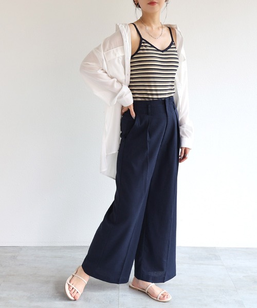 andme(アンドミー)の「リネンベルト付ハイウエストワイドパンツ(その他パンツ・レディース・ブラック/ネイビー/レッド/イエロー/グレイッシュベージュ/キナリ・M/L)」の22枚目の写真