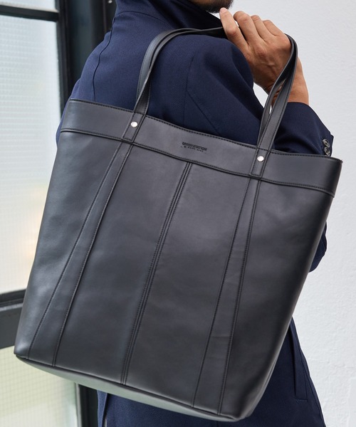 UNION STATION(ユニオンステーション)の「シンセティックレザースクエアトートバッグ(トートバッグ・メンズ・ブラック/ブラック系その他・FREE)」の1枚目の写真