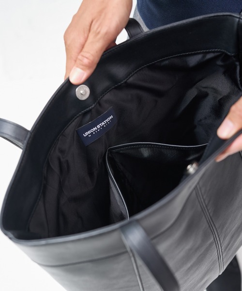 UNION STATION(ユニオンステーション)の「シンセティックレザースクエアトートバッグ(トートバッグ・メンズ・ブラック/ブラック系その他・FREE)」の5枚目の写真