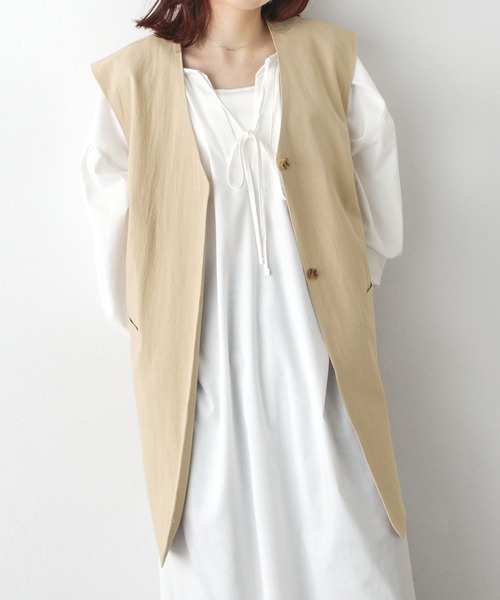 Chillfar（チルファー）の「セミロング丈ジレベスト（ベスト・レディース・ブラック/ベージュ/ブラウン/オレンジ/アイボリー・FREE）」の4枚目の写真