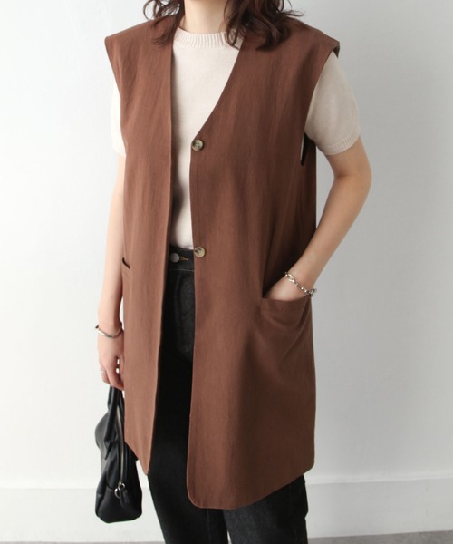 Chillfar（チルファー）の「セミロング丈ジレベスト（ベスト・レディース・ブラック/ベージュ/ブラウン/オレンジ/アイボリー・FREE）」の3枚目の写真