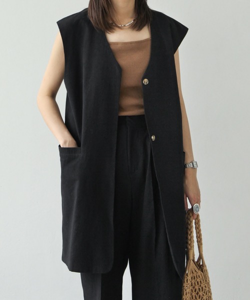 Chillfar（チルファー）の「セミロング丈ジレベスト（ベスト・レディース・ブラック/ベージュ/ブラウン/オレンジ/アイボリー・FREE）」の2枚目の写真