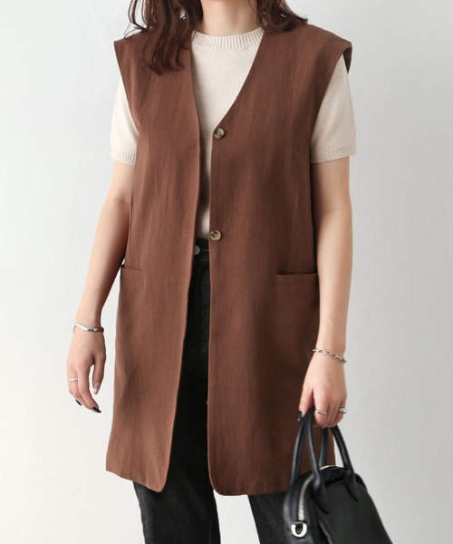 Chillfar（チルファー）の「セミロング丈ジレベスト（ベスト・レディース・ブラック/ベージュ/ブラウン/オレンジ/アイボリー・FREE）」の7枚目の写真