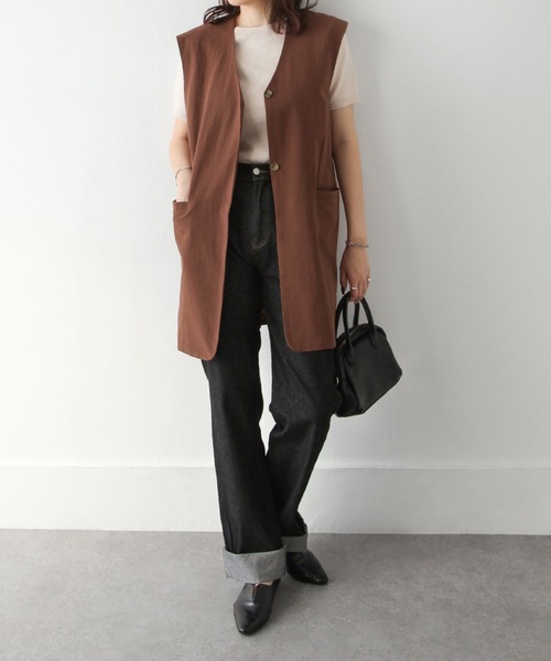 Chillfar（チルファー）の「セミロング丈ジレベスト（ベスト・レディース・ブラック/ベージュ/ブラウン/オレンジ/アイボリー・FREE）」の10枚目の写真