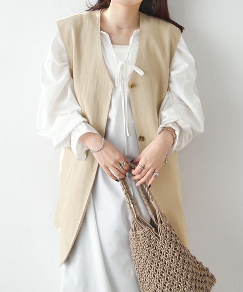 Chillfar（チルファー）の「セミロング丈ジレベスト（ベスト・レディース・ブラック/ベージュ/ブラウン/オレンジ/アイボリー・FREE）」の13枚目の写真