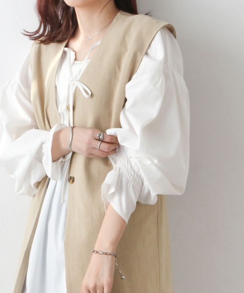 Chillfar（チルファー）の「セミロング丈ジレベスト（ベスト・レディース・ブラック/ベージュ/ブラウン/オレンジ/アイボリー・FREE）」の12枚目の写真