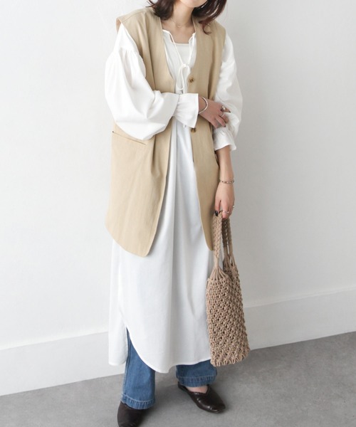 Chillfar（チルファー）の「セミロング丈ジレベスト（ベスト・レディース・ブラック/ベージュ/ブラウン/オレンジ/アイボリー・FREE）」の16枚目の写真