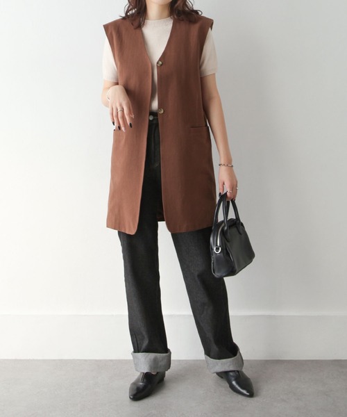 Chillfar（チルファー）の「セミロング丈ジレベスト（ベスト・レディース・ブラック/ベージュ/ブラウン/オレンジ/アイボリー・FREE）」の11枚目の写真