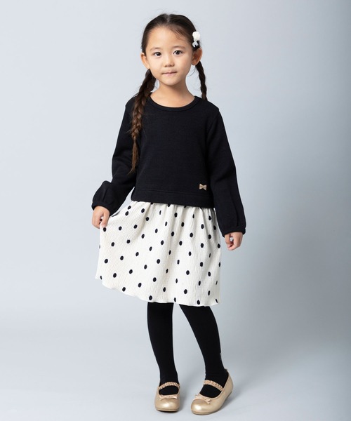 trois lapins kp（トロワラパンケーピー）の「畦Wフェイスワンピース(100～130cm)（ワンピース・キッズ・ブラック/ベージュ・100cm/110cm/120cm/130cm）」の14枚目の写真