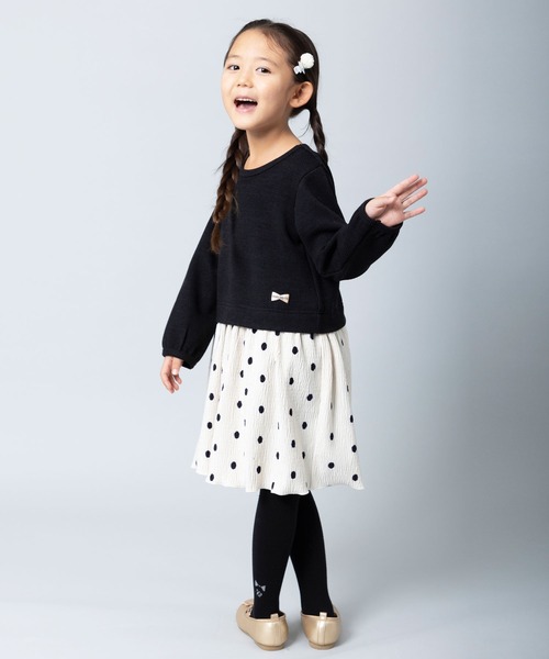 trois lapins kp（トロワラパンケーピー）の「畦Wフェイスワンピース(100～130cm)（ワンピース・キッズ・ブラック/ベージュ・100cm/110cm/120cm/130cm）」の17枚目の写真